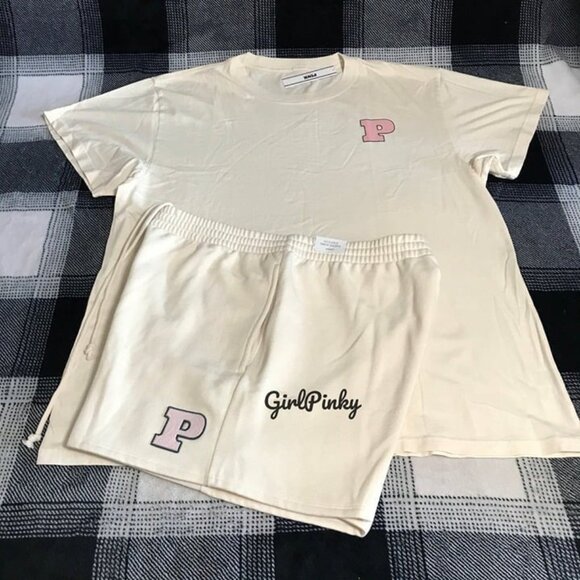 victoria secret PINK shorts OUTFIT IN WHITE SHELL LIMITED EDITION SIZES M-XXL - Picture 1 of 6